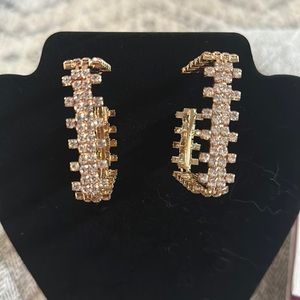 Beautiful gold and rhinestone square shaped earring hoops